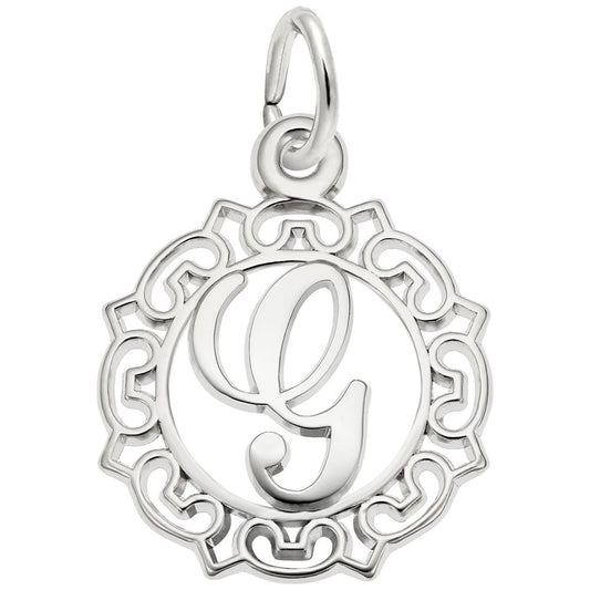 Ornate Script Initial G Charm - Elegant Personalized Jewelry 0817-007