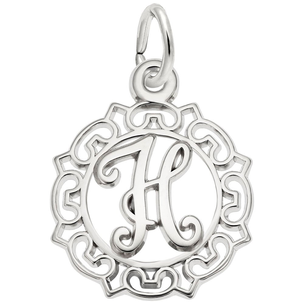 Ornate Script Initial 'H' Charm - Elegant Personalized Jewelry 0817-008