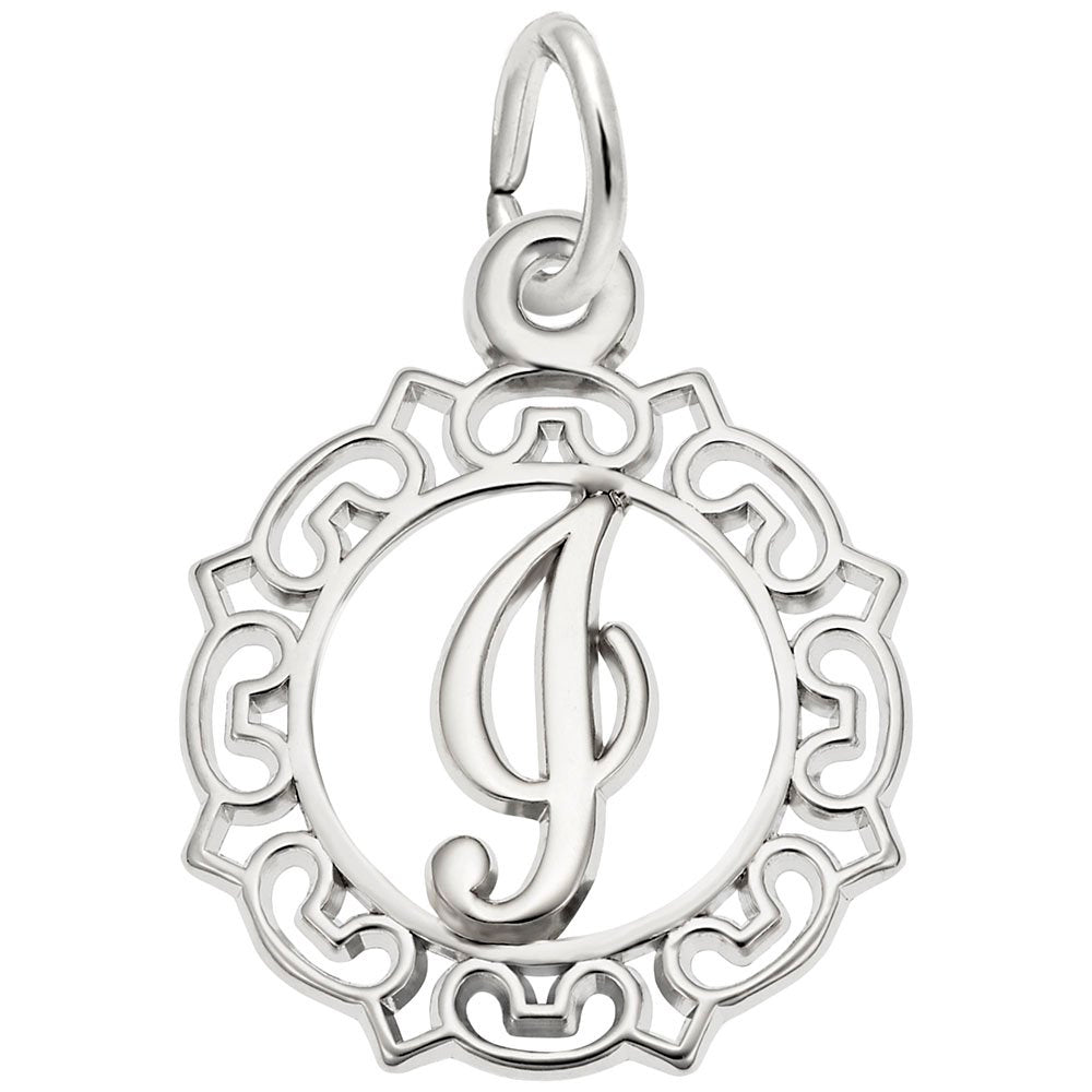 Ornate Script Initial 'I' Charm - Elegant Personalized Jewelry 0817-009