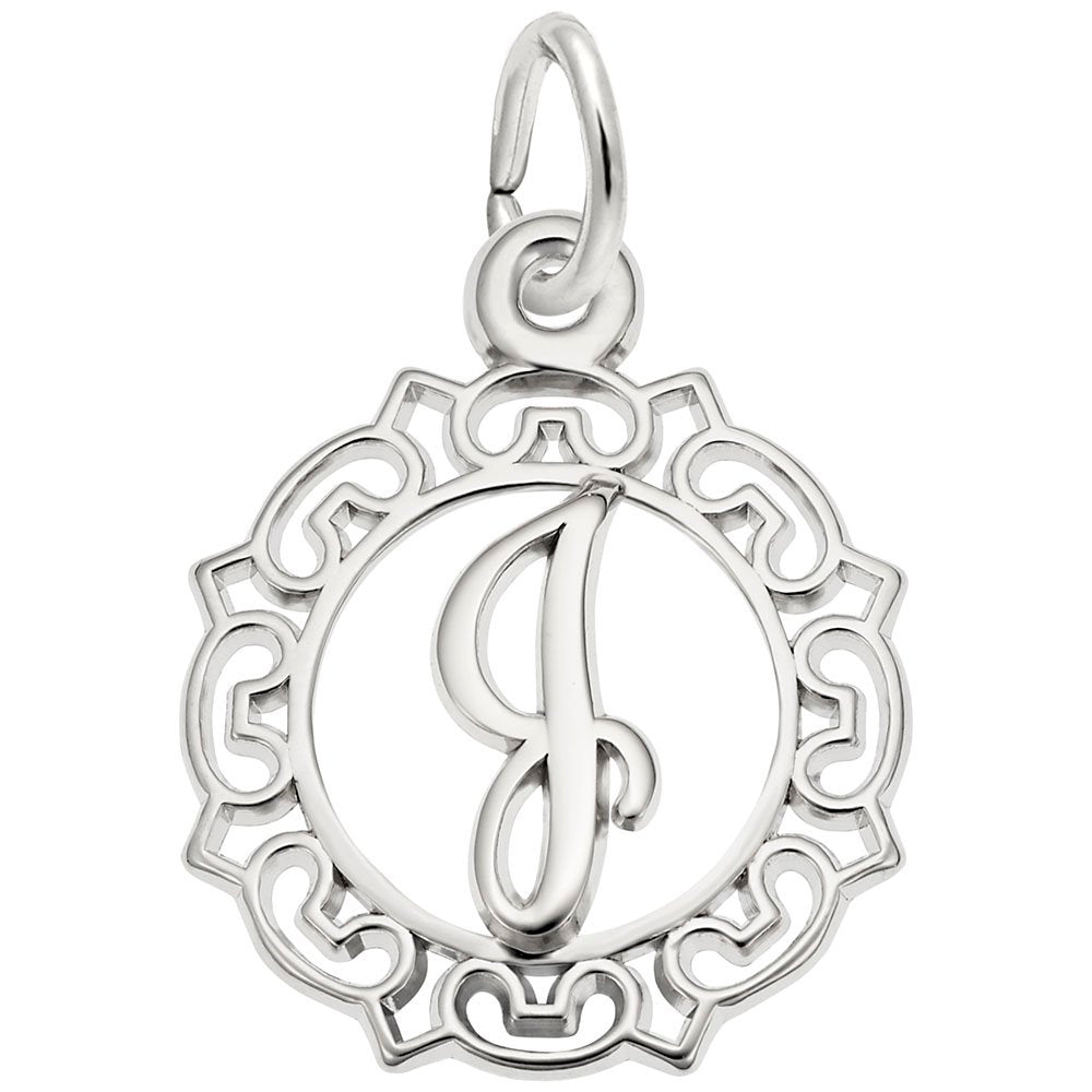Ornate Script Initial 'J' Charm - Elegant Personalized Jewelry 0817-010