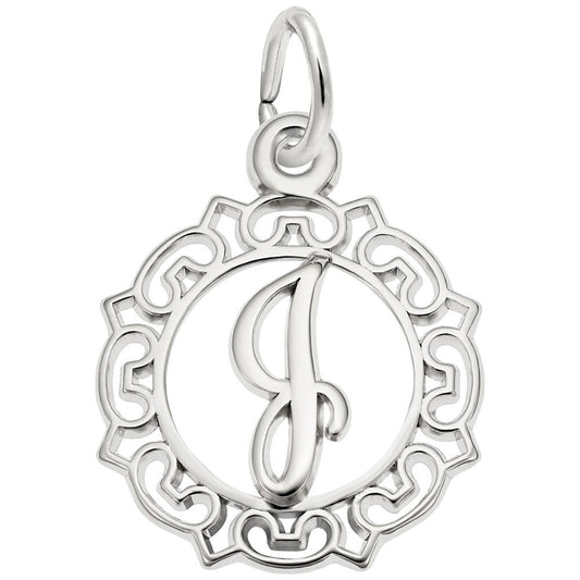 Ornate Script Initial 'J' Charm - Elegant Personalized Jewelry 0817-010
