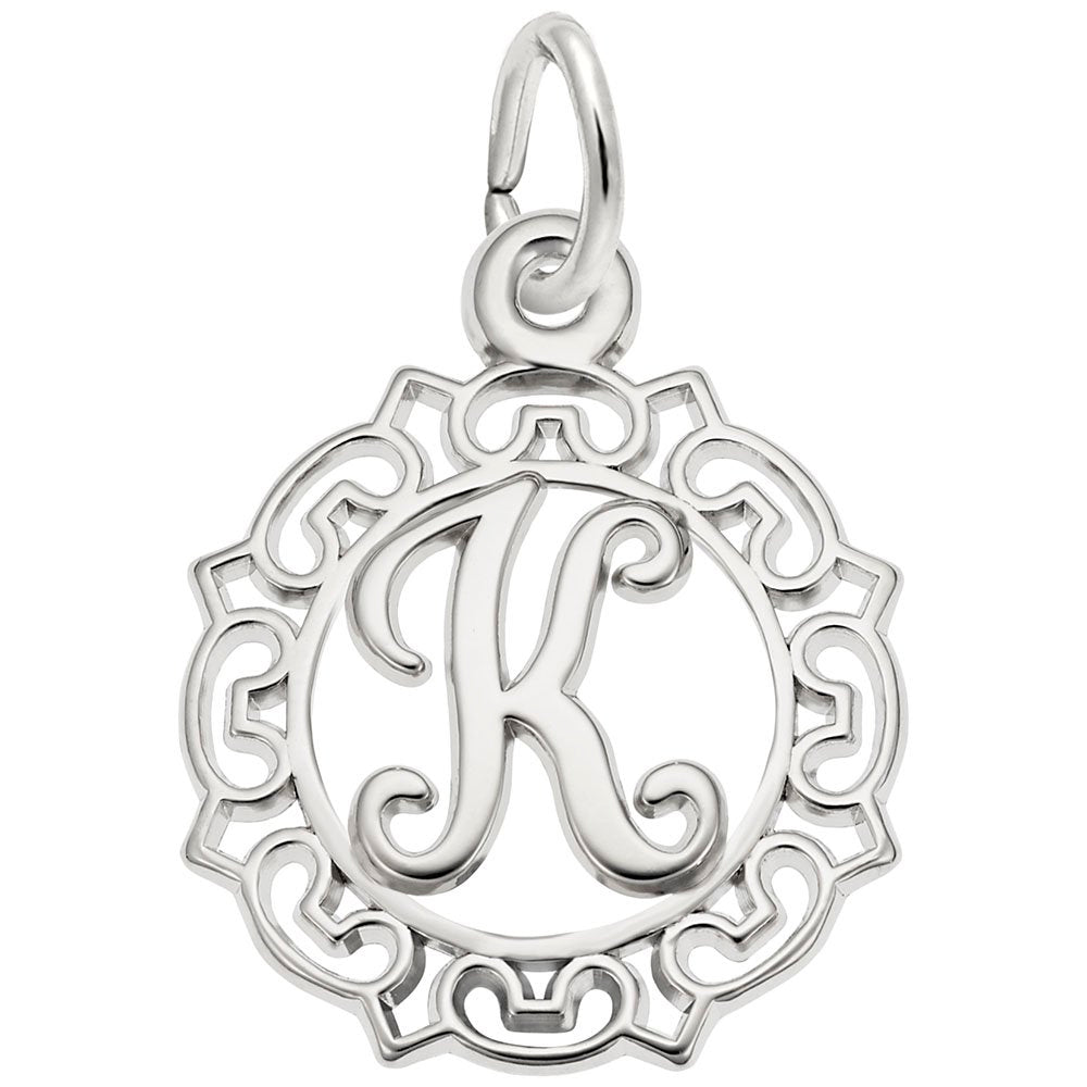 Ornate Script Initial K Charm - Elegant Personalized Jewelry 0817-011
