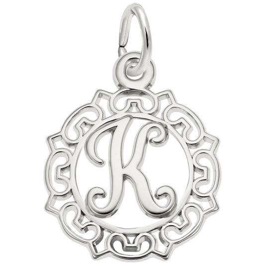 Ornate Script Initial K Charm - Elegant Personalized Jewelry 0817-011