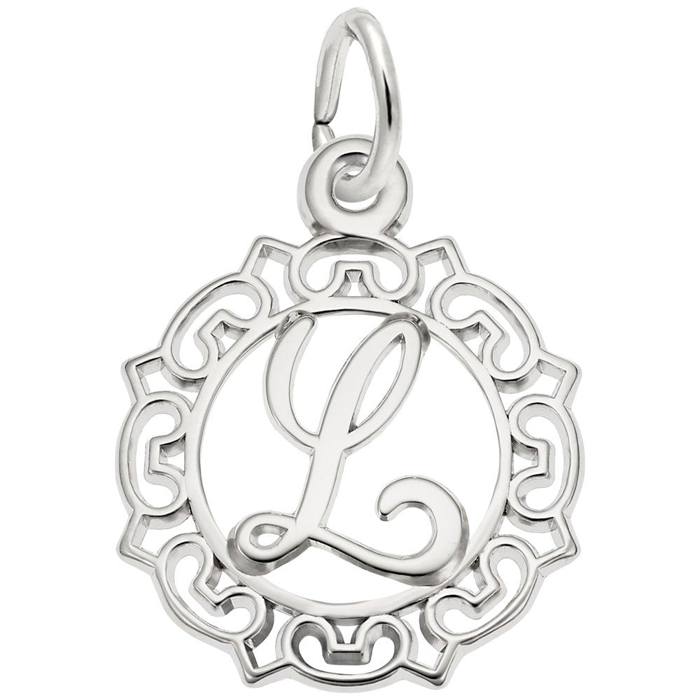 Ornate Script Initial 'L' Charm - Elegant Personalized Jewelry 0817-012