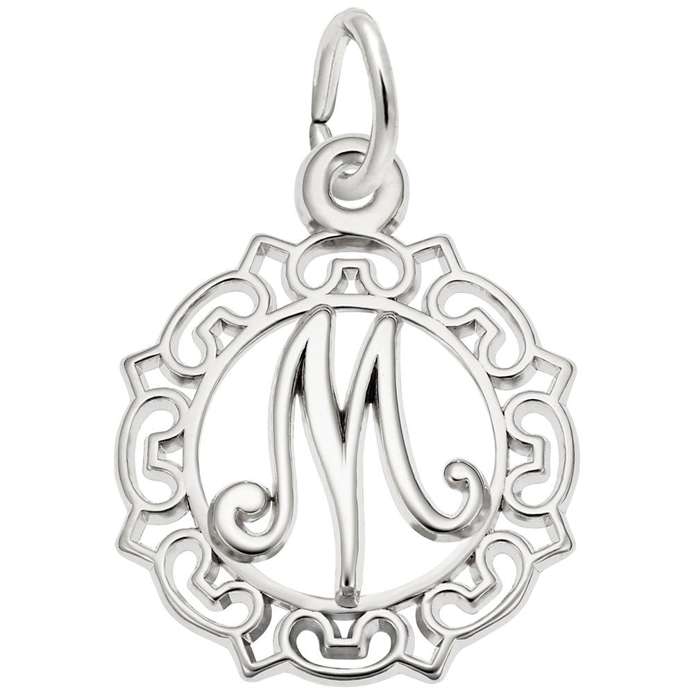 Ornate Script Initial 'M' Charm - Elegant Personalized Jewelry 0817-013