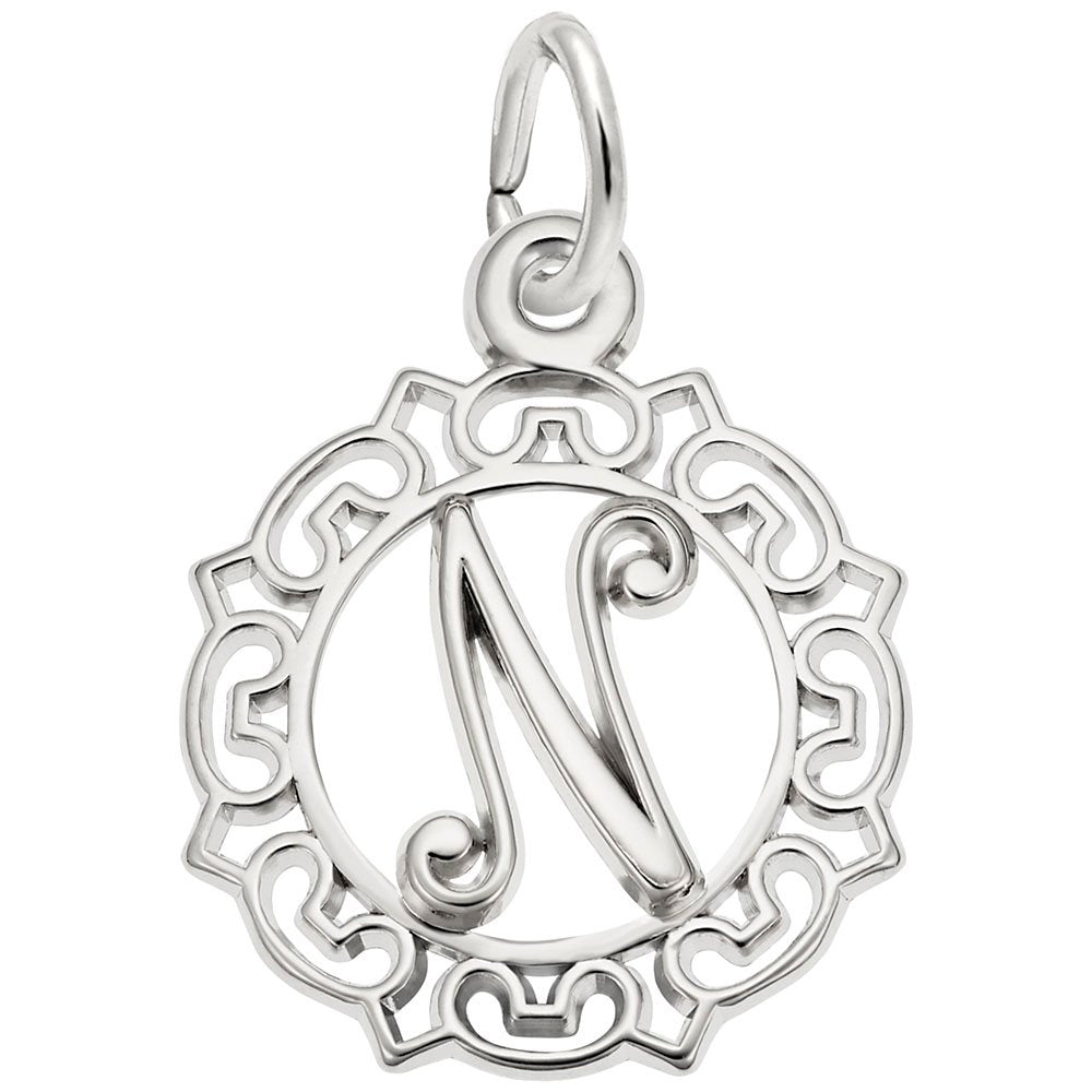 Ornate Script Initial 'N' Charm - Elegant Personalized Jewelry 0817-014