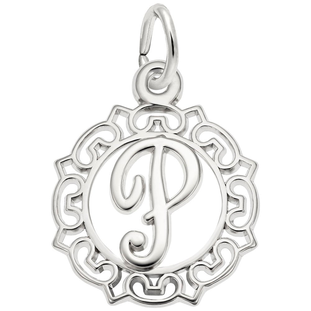 Ornate Script Initial 'P' Charm - Elegant Personalized Jewelry 0817-016