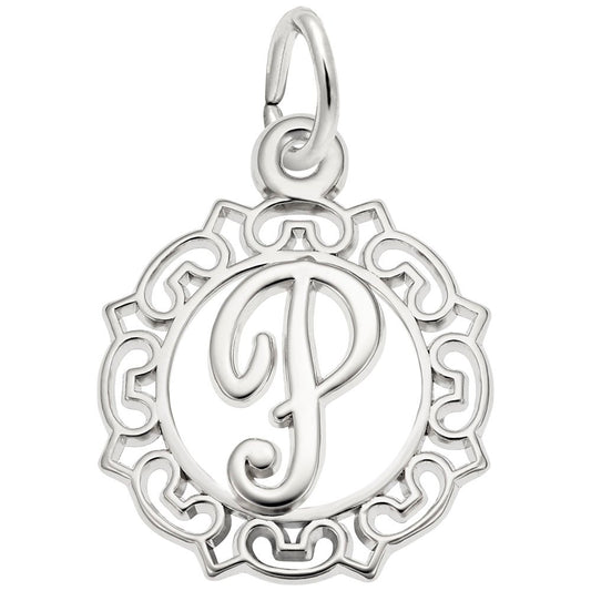 Ornate Script Initial 'P' Charm - Elegant Personalized Jewelry 0817-016