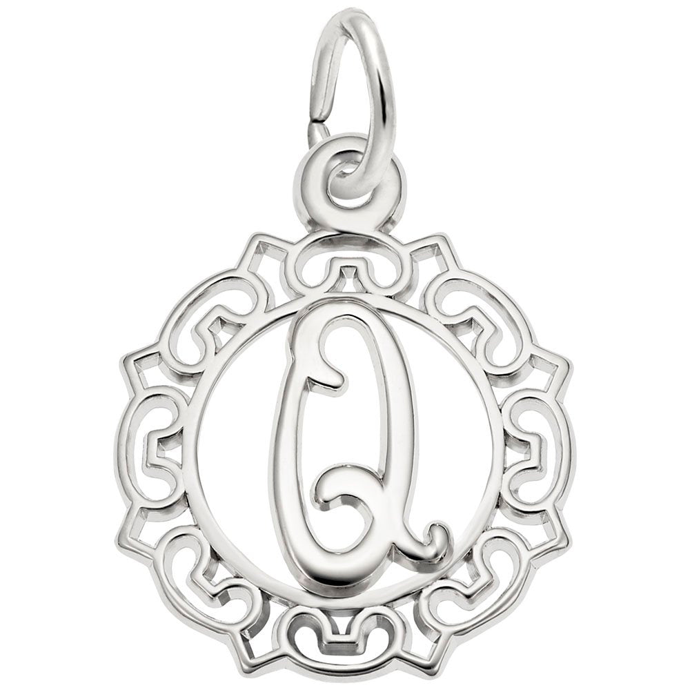 Ornate Script Initial Q Charm - Elegant Personalized Jewelry 0817-017