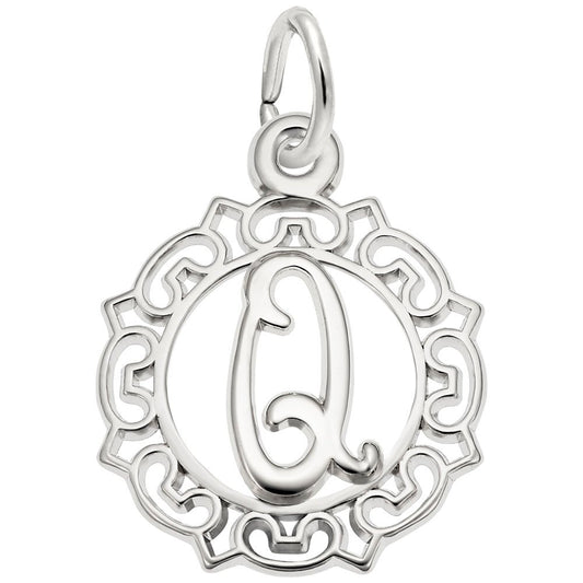 Ornate Script Initial Q Charm - Elegant Personalized Jewelry 0817-017