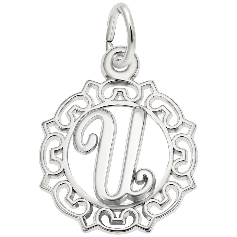 Ornate Script Initial U Charm - Elegant Personalized Jewelry 0817-021