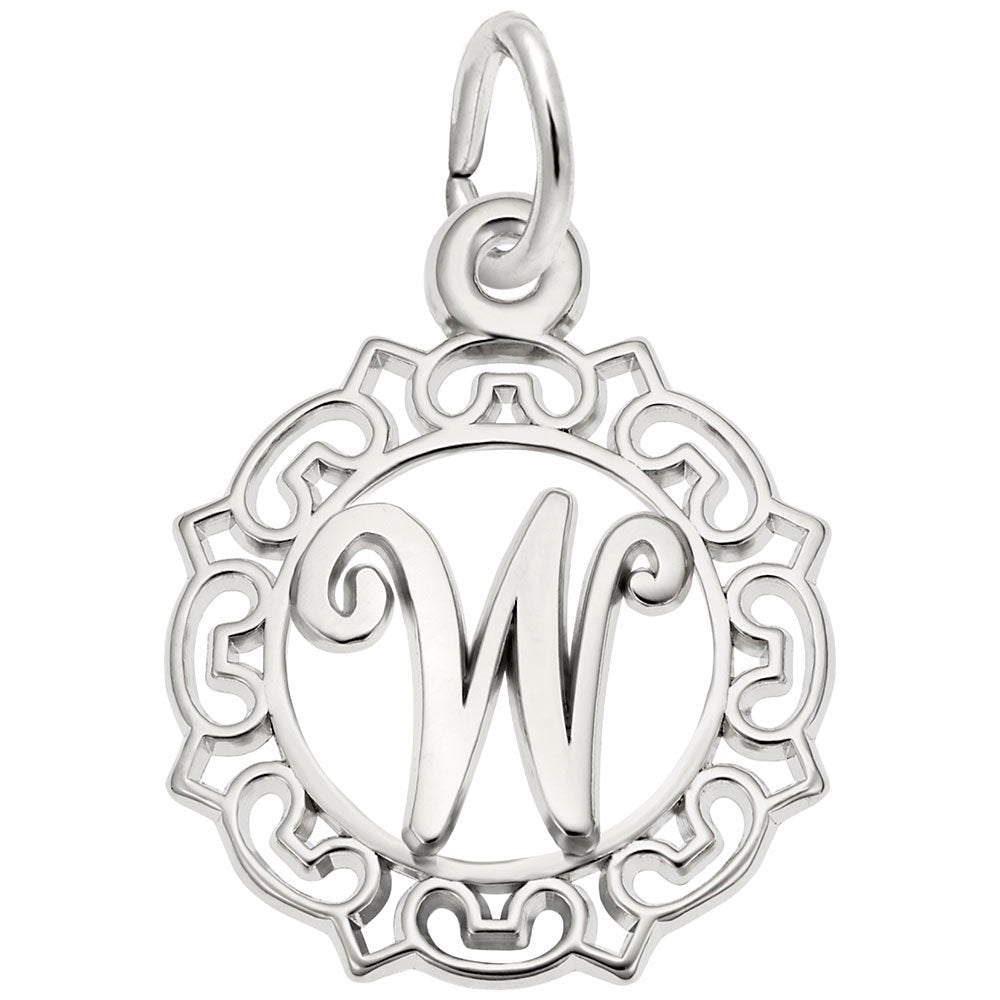 Ornate Script Initial W Charm - Elegant Personalized Jewelry 0817-023