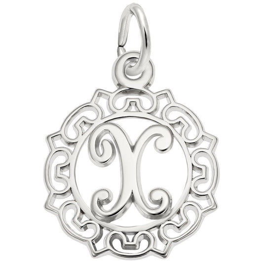 Ornate Script Initial X Charm - Elegant Personalized Jewelry 0817-024