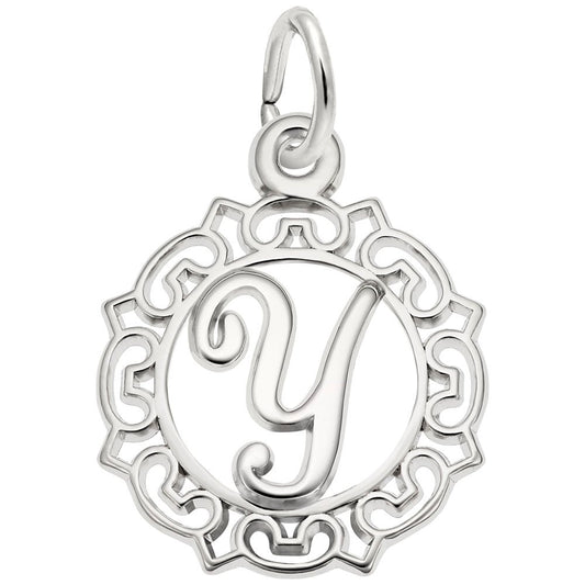 Ornate Script Initial Y Charm - Elegant Personalized Jewelry 0817-025