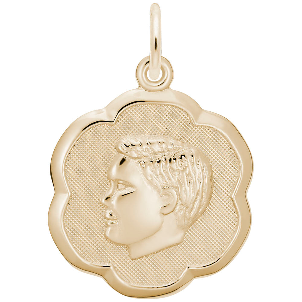 Scalloped Disc Charm - Boys' Head Silhouette Jewelry Accessory 0943