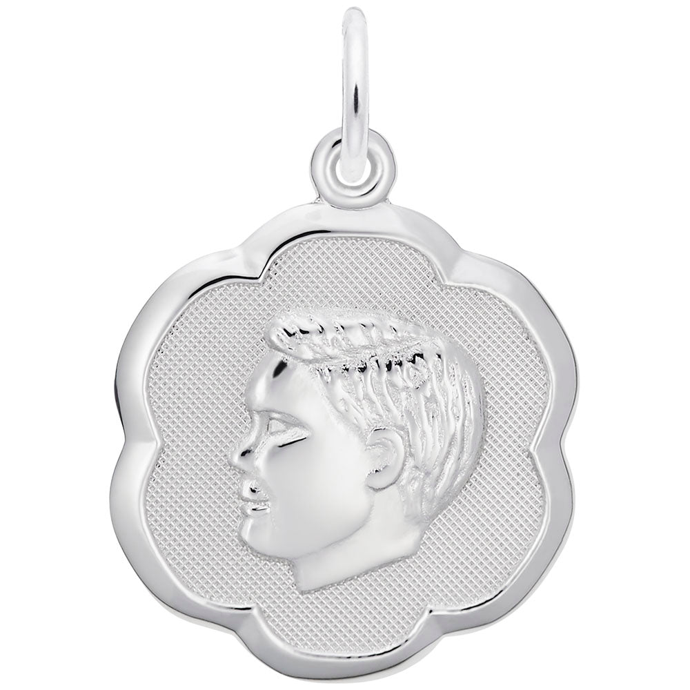 Scalloped Disc Charm - Boys' Head Silhouette Jewelry Accessory 0943