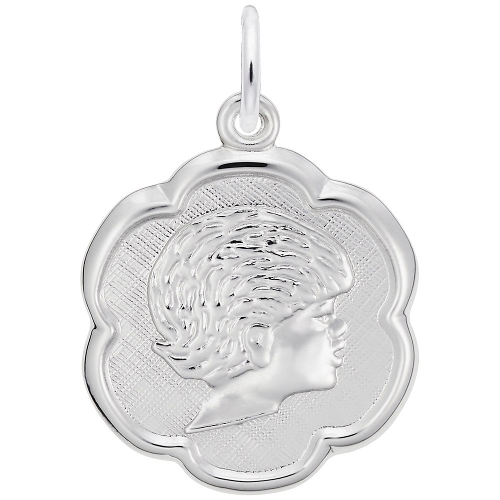 Girls' Scalloped Disc Charm - Elegant Silhouette Jewelry Gift 0944