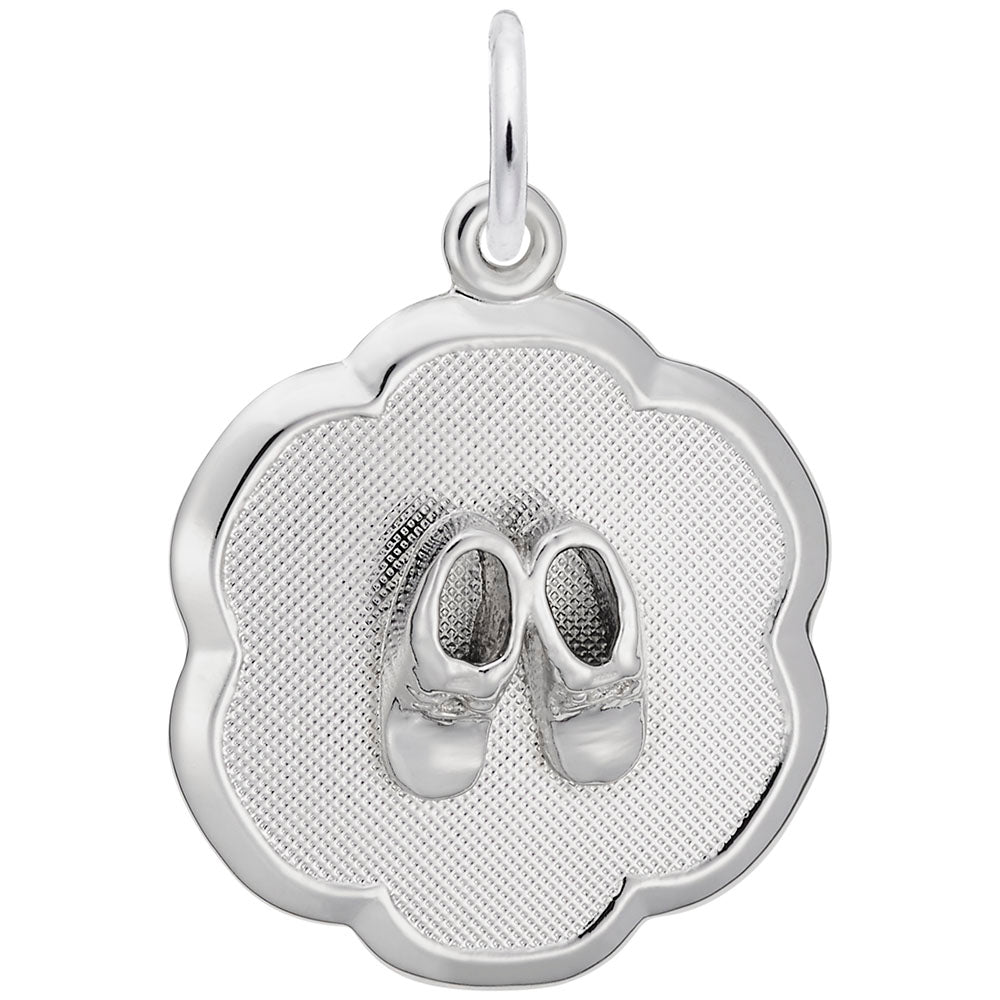 Baby Booties Charm on Scalloped Disc - Perfect Gift for Newborns 0945