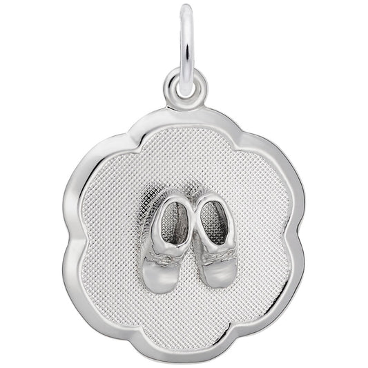 Baby Booties Charm on Scalloped Disc - Perfect Gift for Newborns 0945