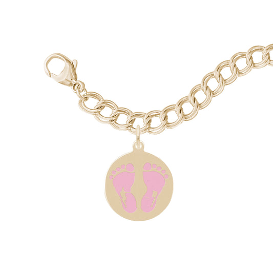 Painted Baby Feet Disc Bracelet Set - Pink 14K White Gold