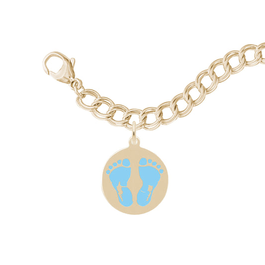 Painted Baby Feet Disc Bracelet Set - Blue 14K White Gold