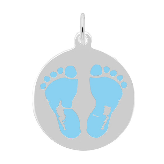 Painted Baby Feet Disc Charm - Blue 14K White Gold