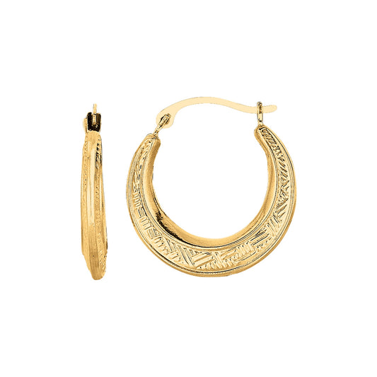 Royal Chain 10K Gold Diamond Cut Etched Pattern Hoop Earring 112ER