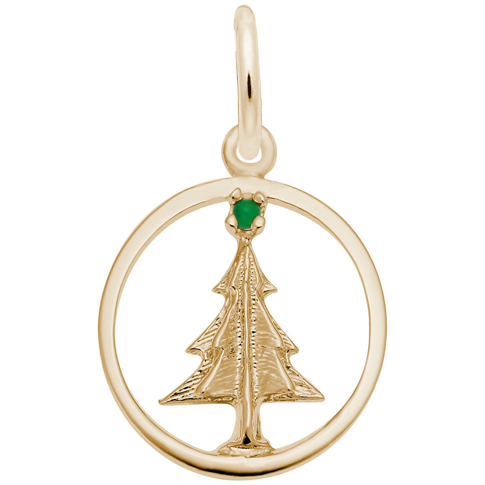 Christmas Tree Circle Charm - Festive Holiday Jewelry Gift 1218