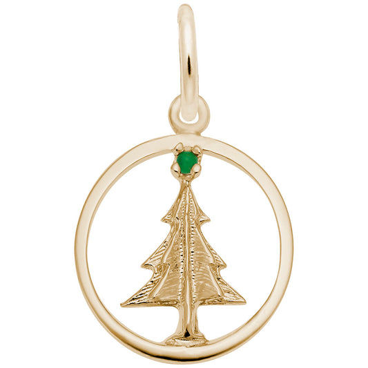 Christmas Tree Circle Charm - Festive Holiday Jewelry Gift 1218