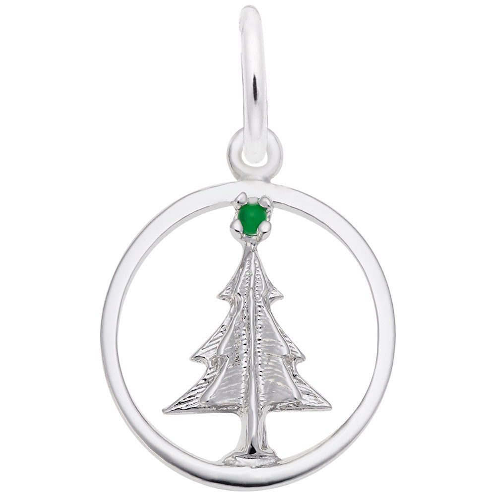 Christmas Tree Circle Charm - Festive Holiday Jewelry Gift 1218