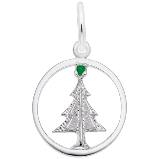 Christmas Tree Circle Charm - Festive Holiday Jewelry Gift 1218