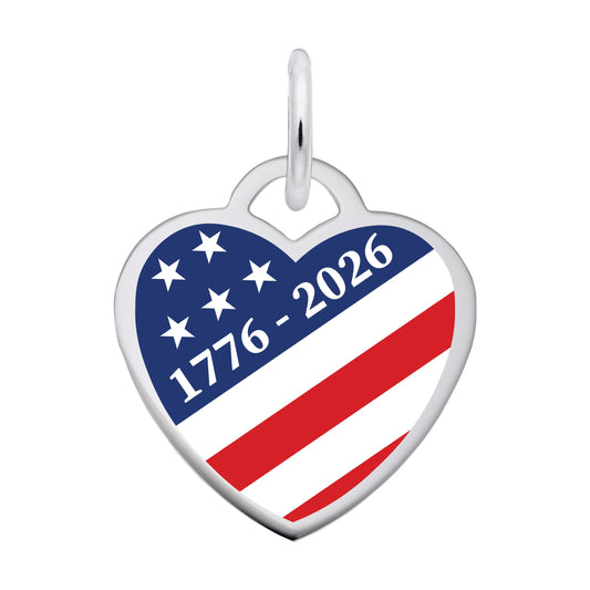 Painted USA 250 - 1776-2026 Stars & Stripes Heart Charm 14K White Gold