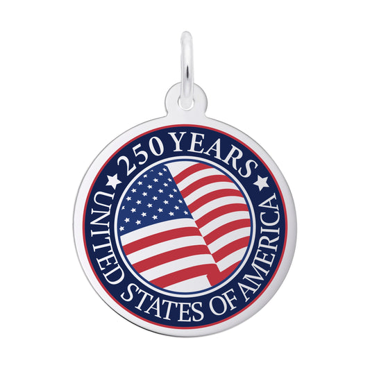 Painted USA 250 - United States of America Charm 14K White Gold