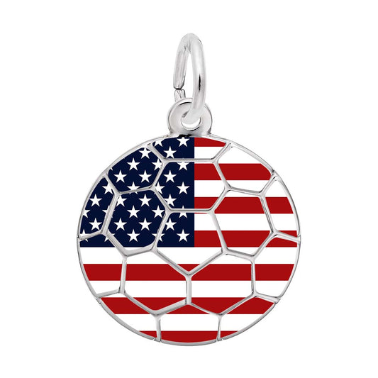 Painted World Soccer - American Flag Charm Rhodium Plated Sterling Silver