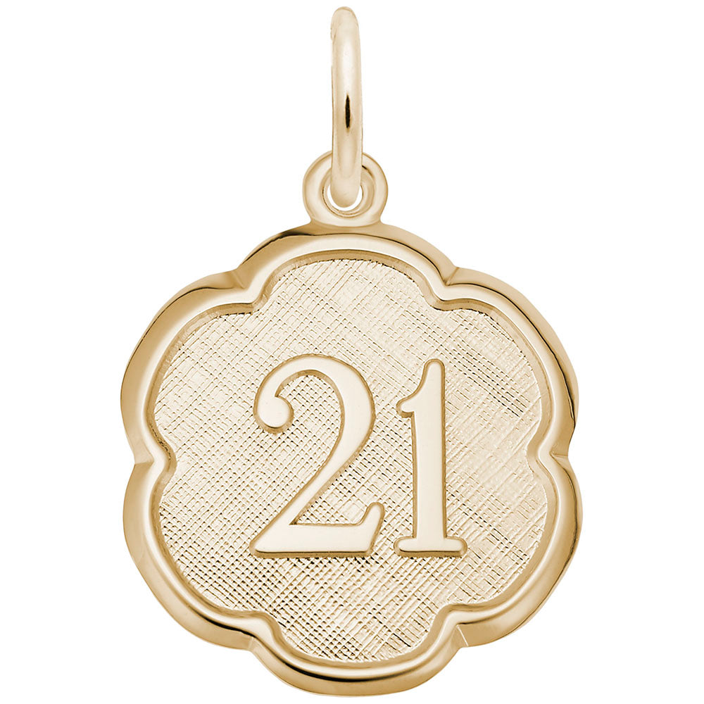 Personalized Scalloped Disc Charm - Number Twenty-One Design 1334