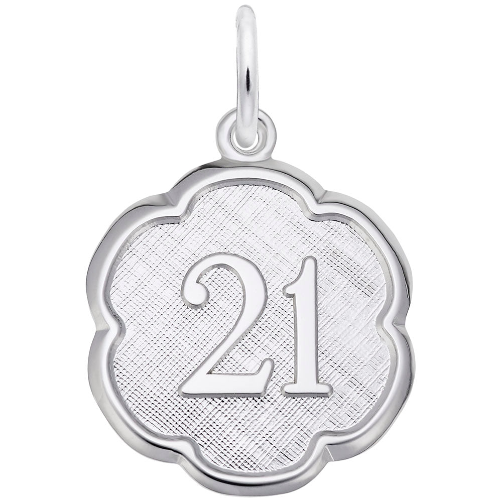 Personalized Scalloped Disc Charm - Number Twenty-One Design 1334