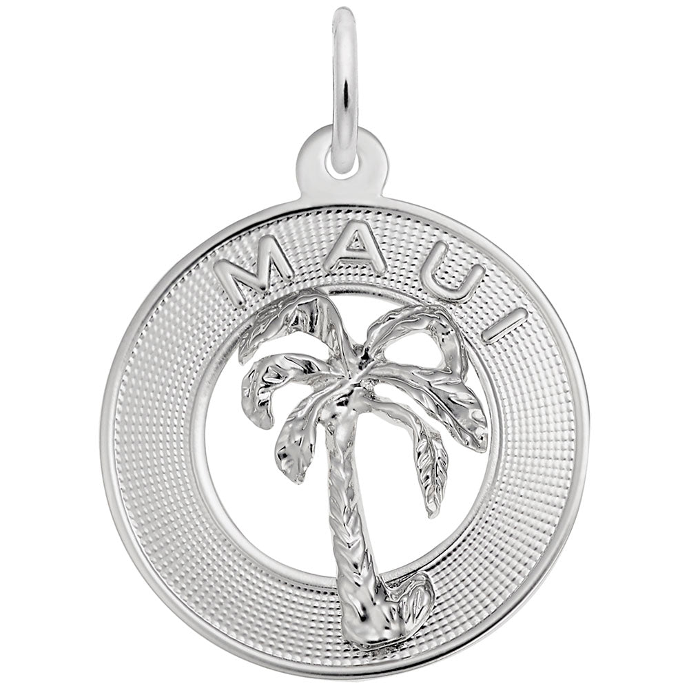 Maui Palm Tree Disc Charm - Tropical Travel Jewelry Keepsake 1512