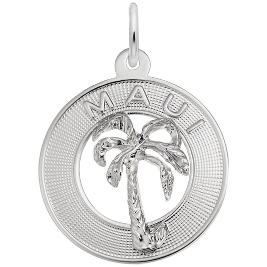Maui Palm Tree Disc Charm - Tropical Travel Jewelry Keepsake 1512