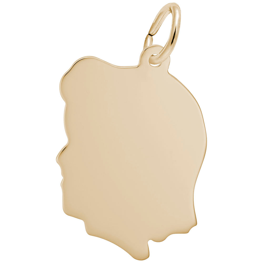 Large Flat Girls Head Charm - Unique Silhouette Disc Jewelry 1832