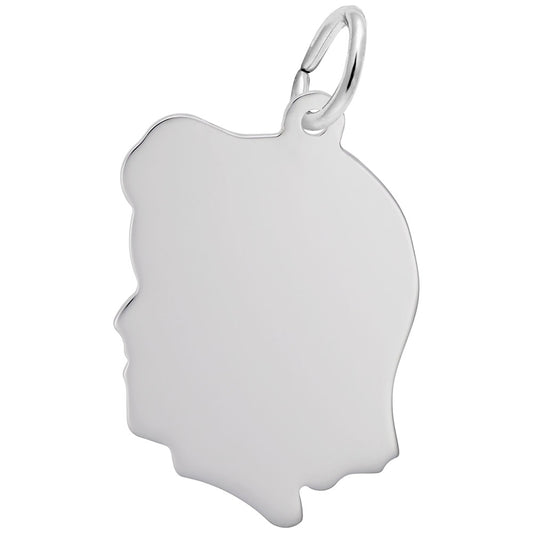Large Flat Girls Head Charm - Unique Silhouette Disc Jewelry 1832