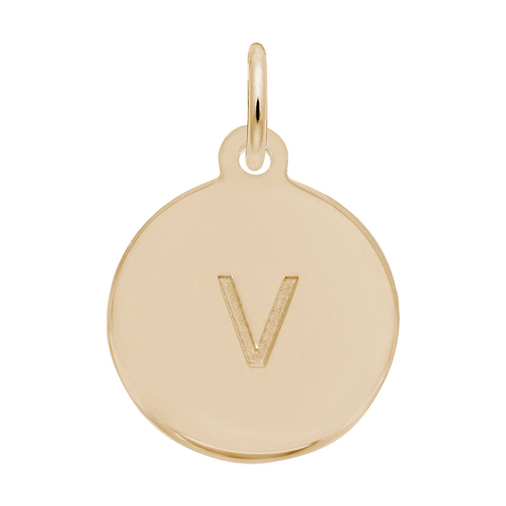 Personalized Block Initial Disc Charm - Custom Letter V Pendant 1895-022