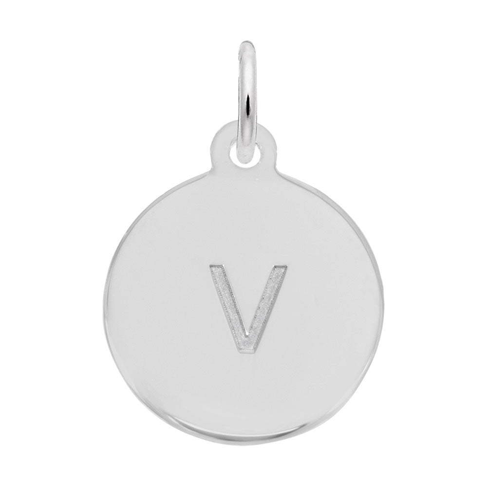 Personalized Block Initial Disc Charm - Custom Letter V Pendant 1895-022