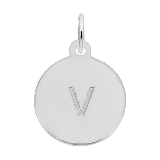 Personalized Block Initial Disc Charm - Custom Letter V Pendant 1895-022