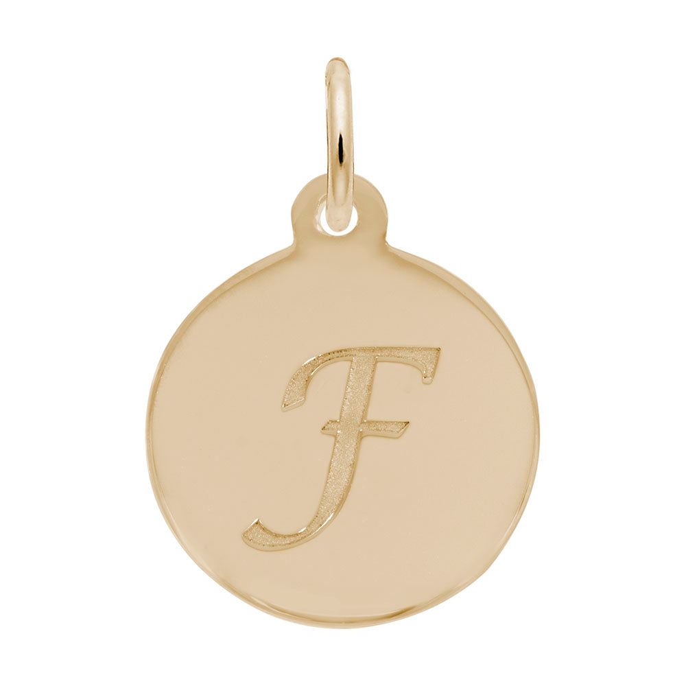 Personalized Script Initial Disc Charm - Custom Letter F Jewelry 1896-006