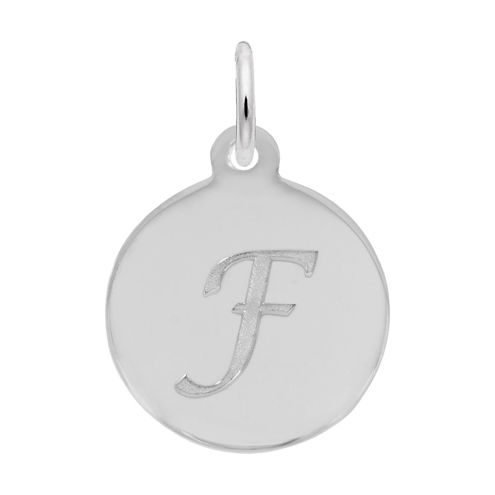 Personalized Script Initial Disc Charm - Custom Letter F Jewelry 1896-006