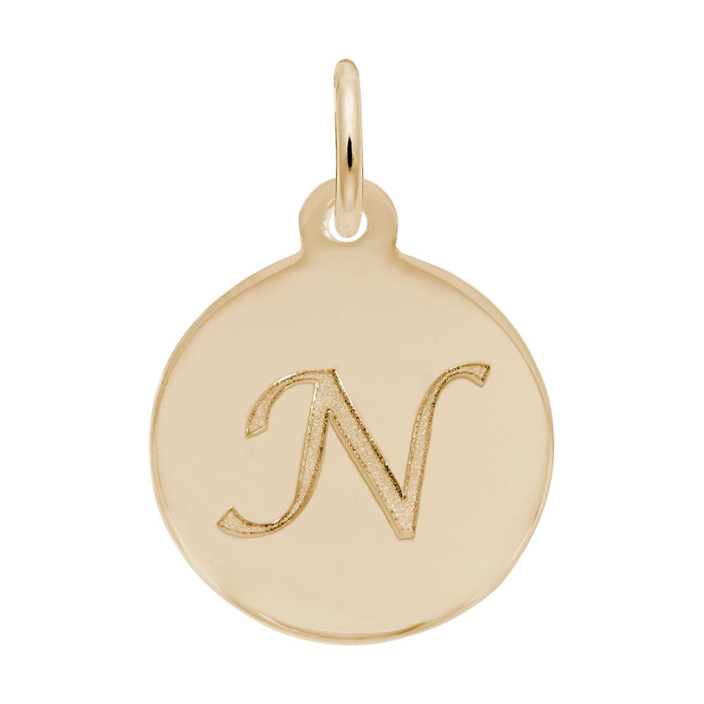 Personalized Script Initial Disc Charm - Custom Letter N Jewelry 1896-014