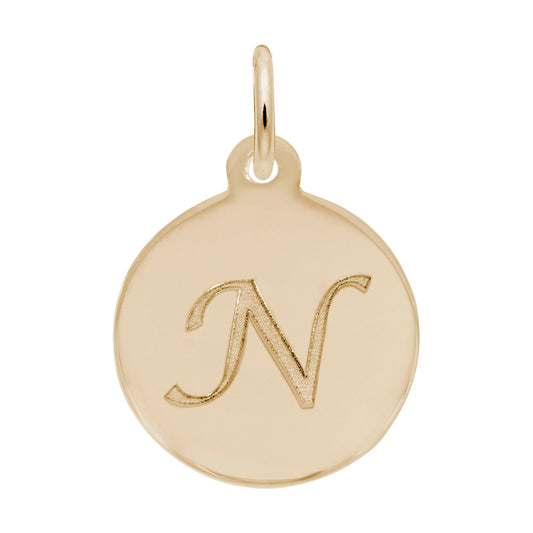 Personalized Script Initial Disc Charm - Custom Letter N Jewelry 1896-014