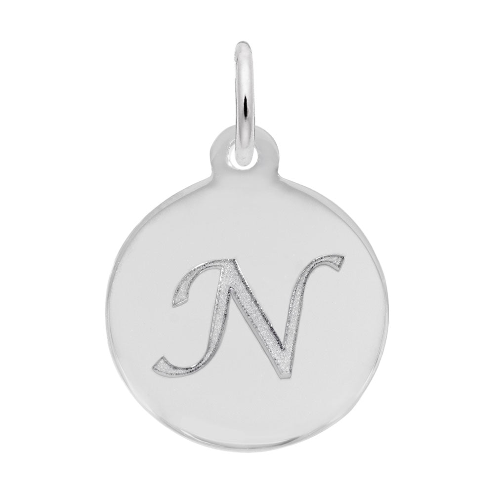 Personalized Script Initial Disc Charm - Custom Letter N Jewelry 1896-014