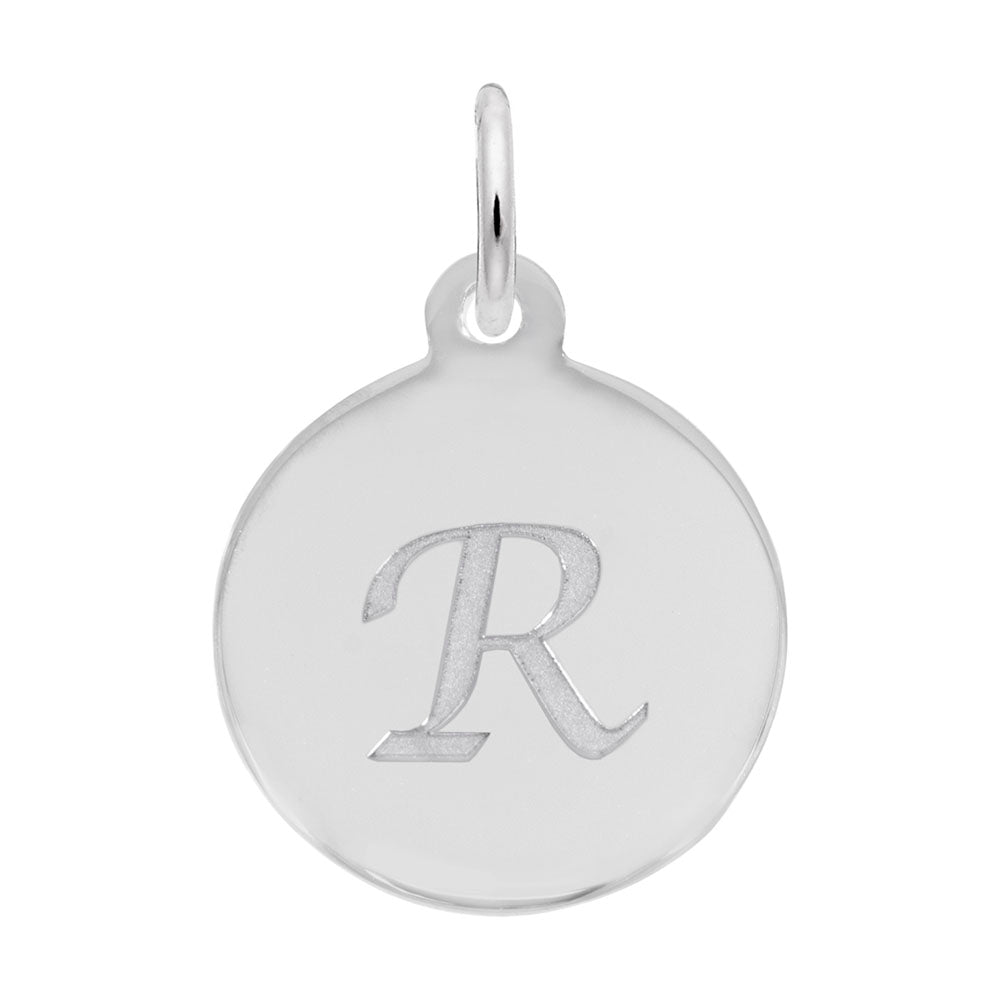 Personalized Script Initial Disc Charm - Custom Letter R Jewelry 1896-018