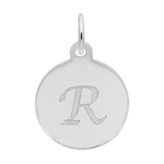 Personalized Script Initial Disc Charm - Custom Letter R Jewelry 1896-018